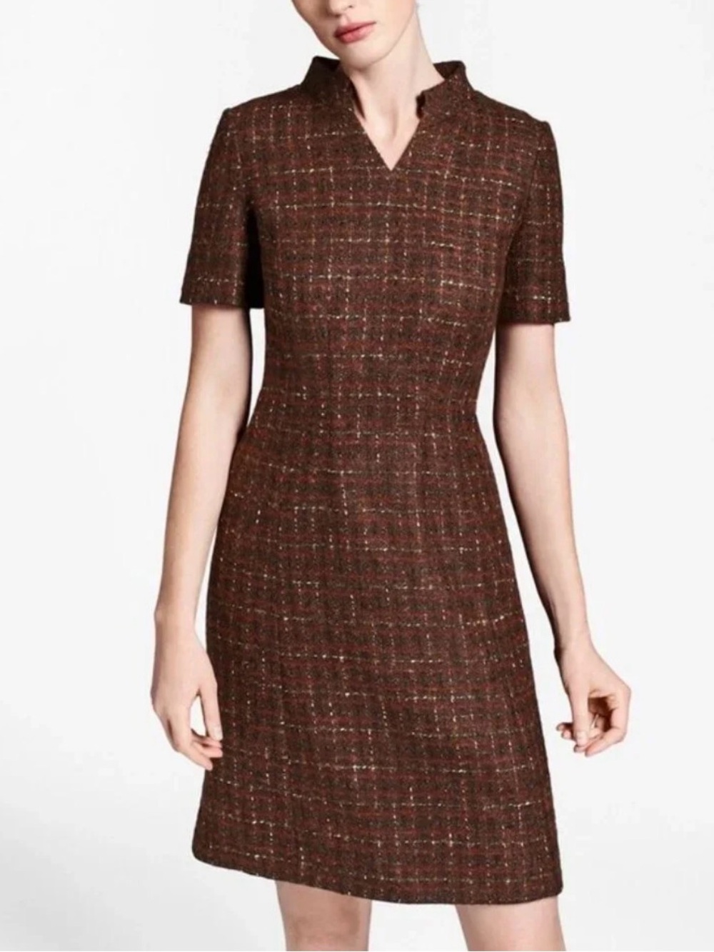 Brooks Brothers Brown Tweed Notch-Neck Sheath Dress